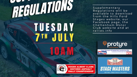 Hills Ford Stages Rally 2026 Supplementary Regulations announcement — available Tuesday 7 July at 10am, featuring Shropshire rally action and championship partners.