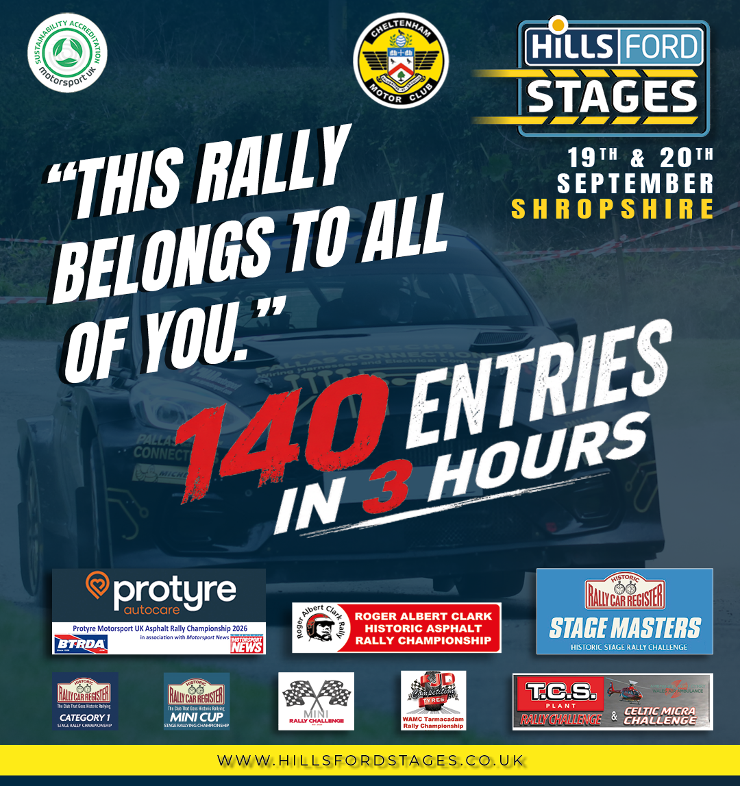 Hills Ford Stages Rally receives 140 entries within three hours of entries opening for the 2026 event.