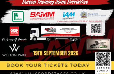 Dulson Training – DriveWise at Weston Park Dulson Training van or 4x4 and trailer supporting the DriveWise Zone at the Hills Ford Stages Rally Festival at Weston Park